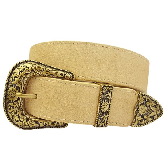 Genuine Suede Belt with Gold Western Buckle set